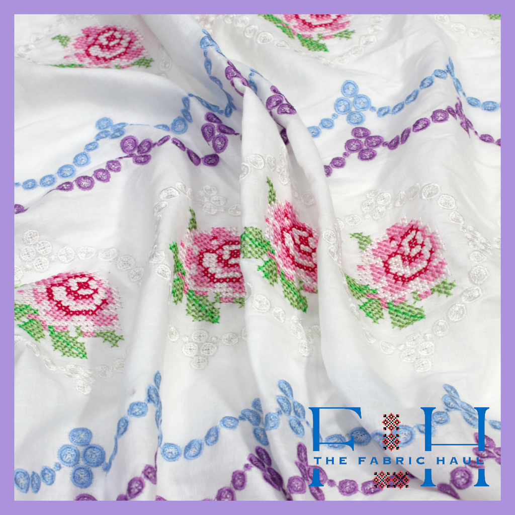 Pearl Scallop Rose Lace Fabric || 1 mtr