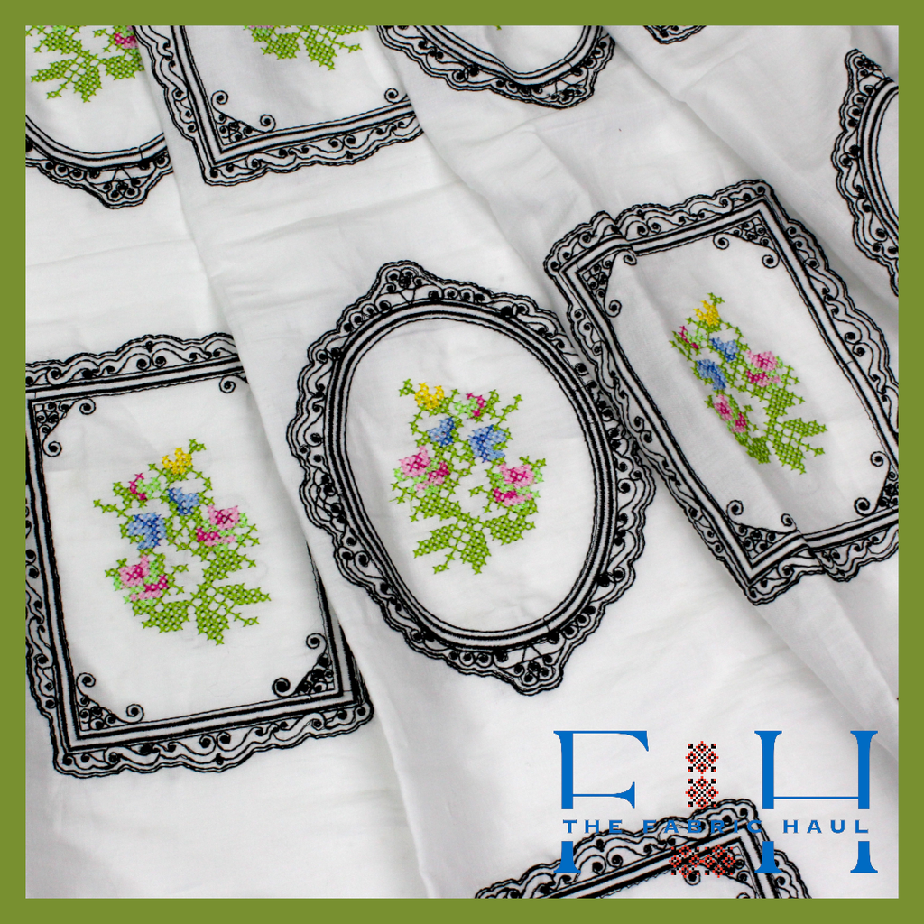 Floral Frames Lace Fabric || 1 mtr