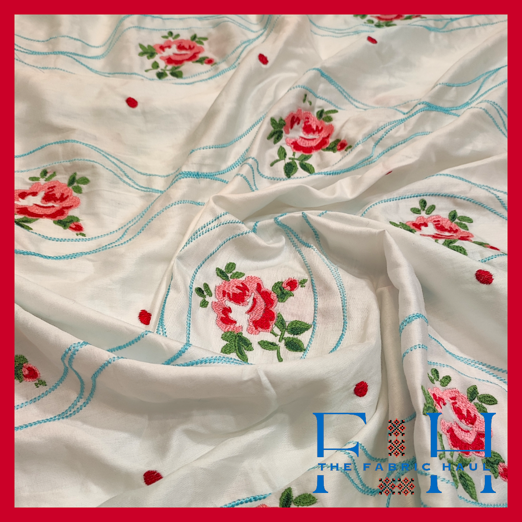Cath kidston Roses in Blue waves with Red Polka Dots