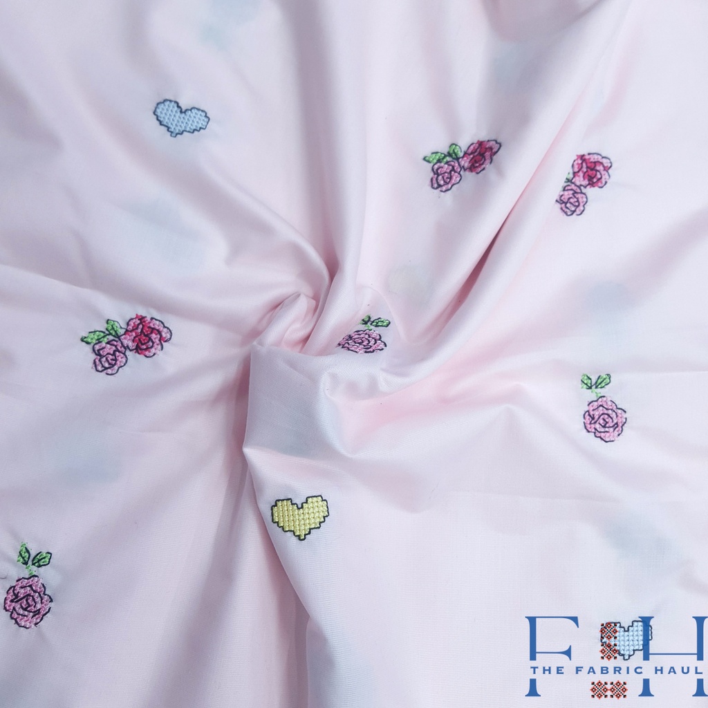 Cross Stitch Rose & Hearts Fabric - 5 mtr