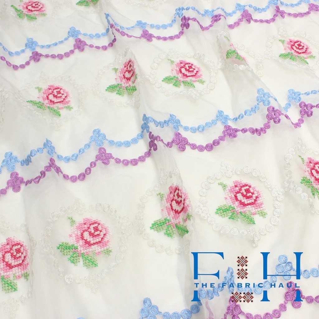 Pearl Scallop Rose Lace Fabric - 1 mtr