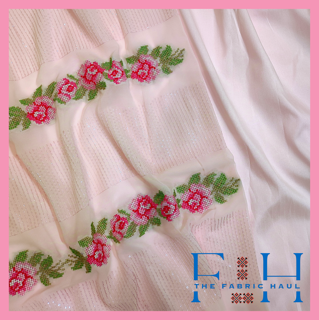 Rose Bouquet On Sequined Georgette 