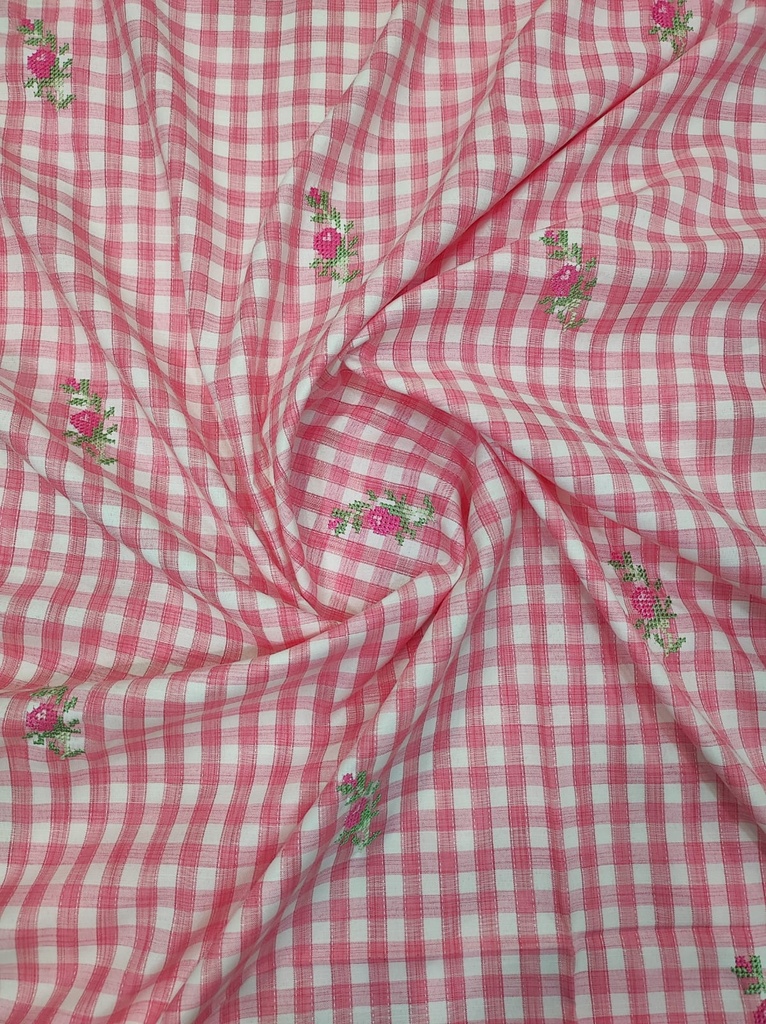 Dainty Tulips On Checks - 1 mtr (Pink)