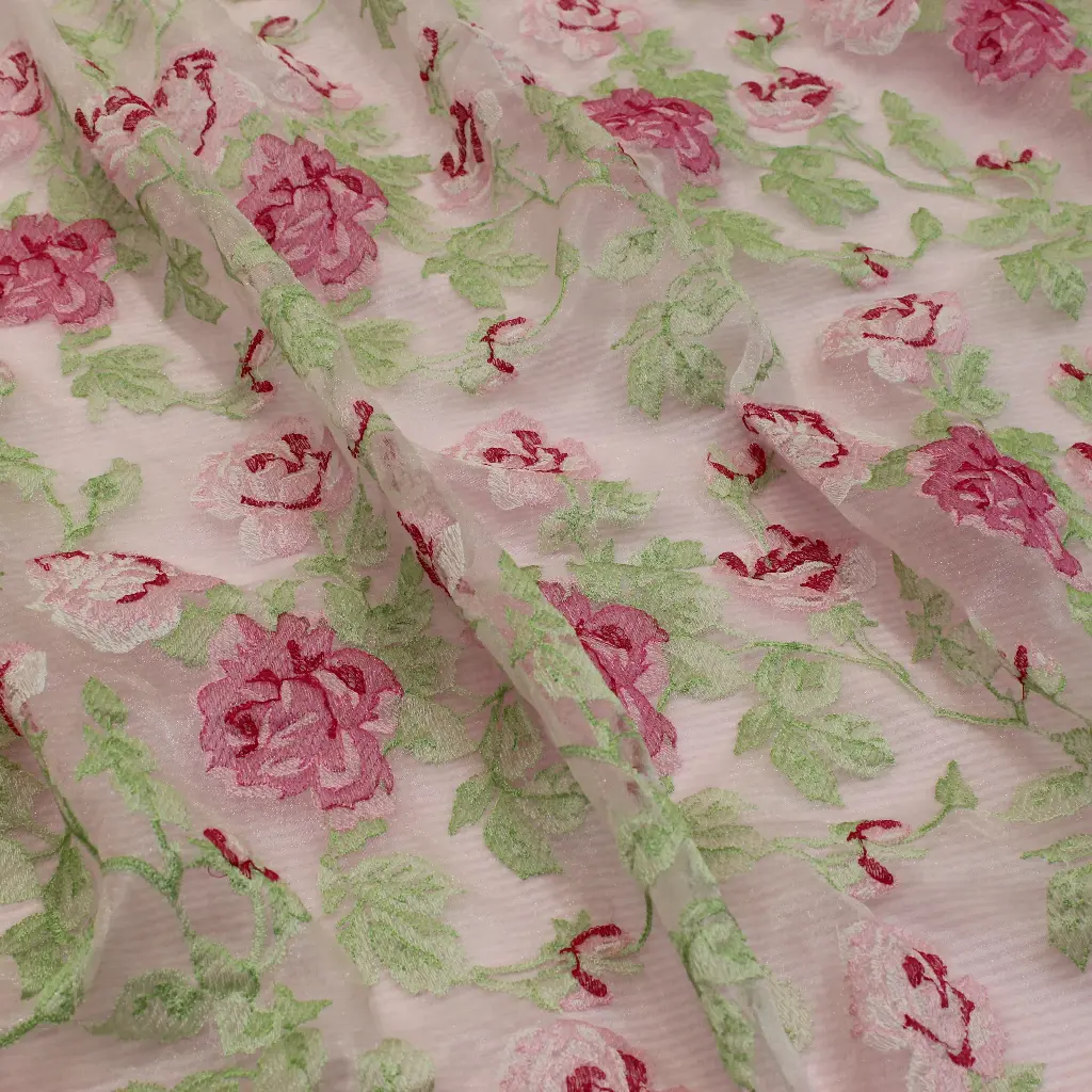 Rose Vines On Organza - 1 mtr