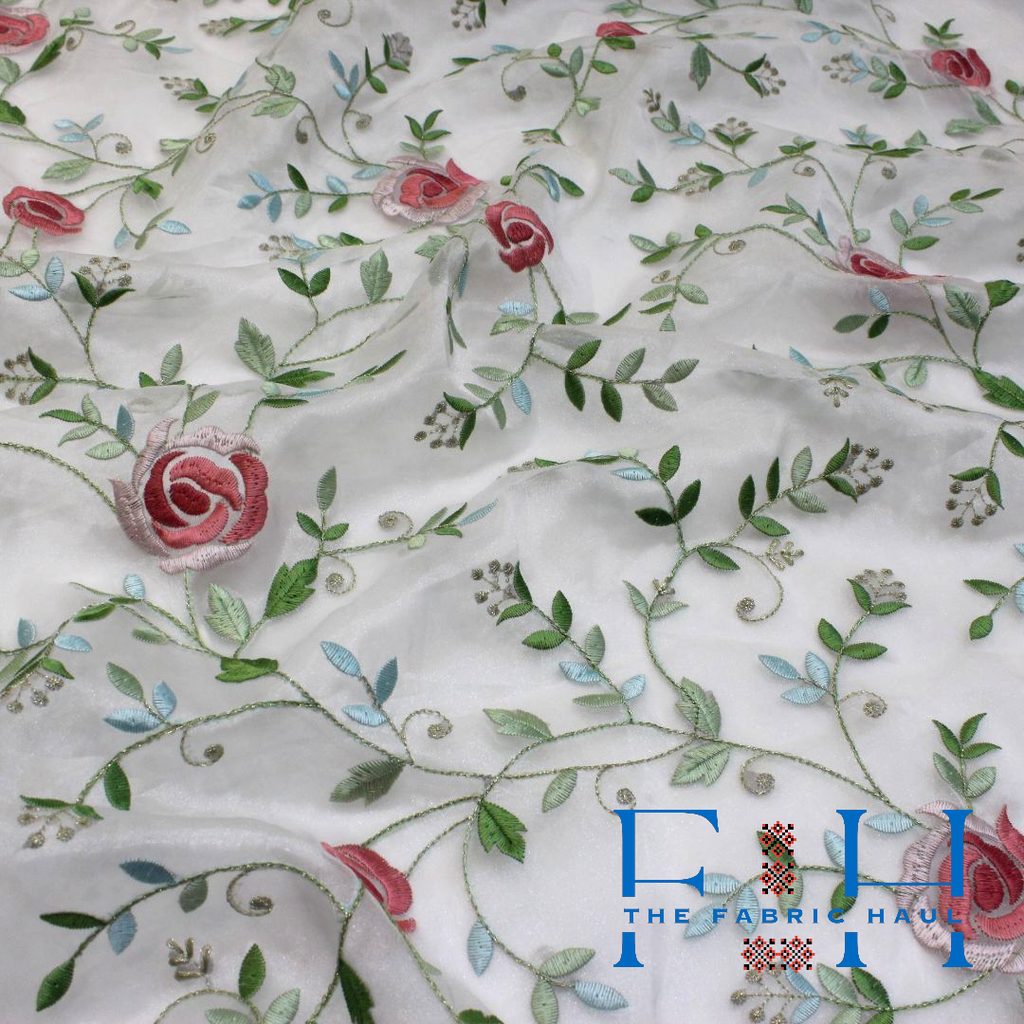Roselle Vine Emb On Organza - 1 mtr