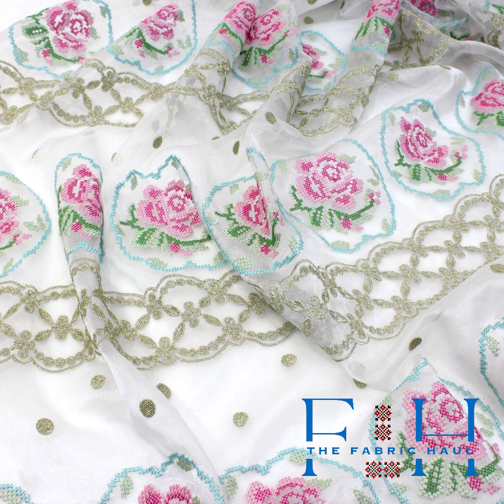 Bridal Bloom On Organza - 1 mtr (Pink)