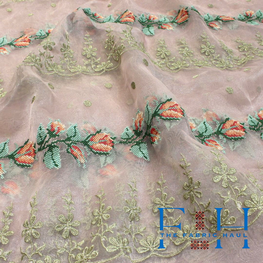 organza classic rose border 1 mtr (Pink)
