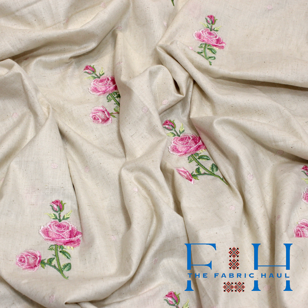 Roohani Roses on Khadi - 1 mtr (Pink)