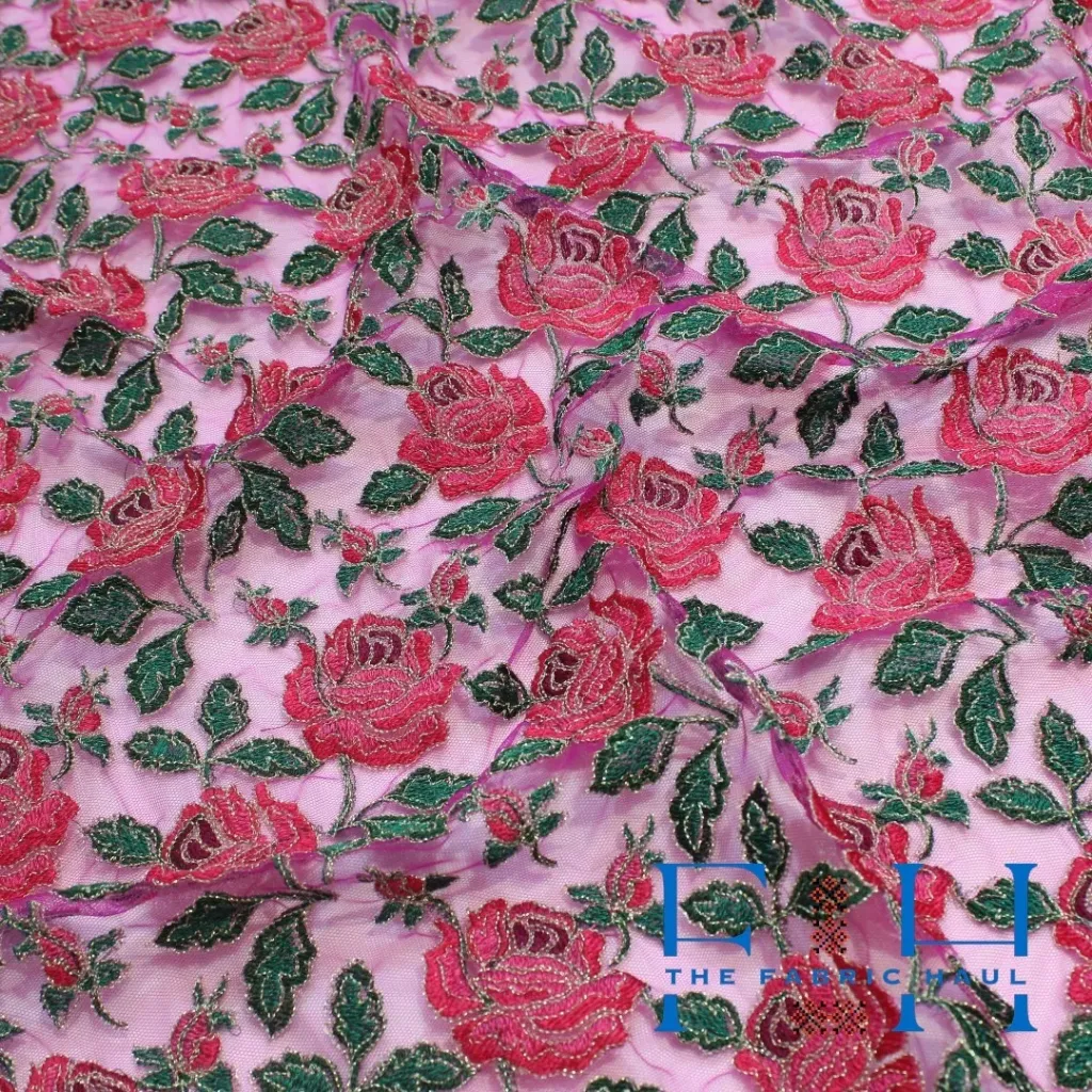 Vibrant Rose on net - 1 mtr (Pink)