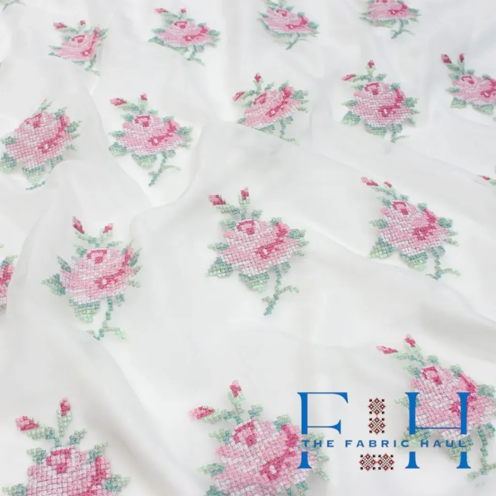 Rustic Rose on Organza - 1mtr (Pink)