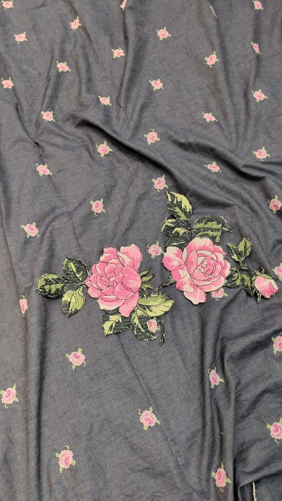 Denim round Rose Fabric - 3.5 mtr
