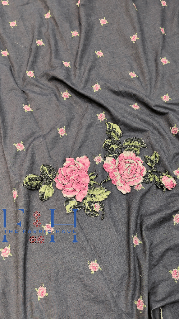 Denim round Rose Fabric - 3.5 mtr