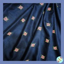 Navy Blue with Cross Stitch Round Roses 5 mtr