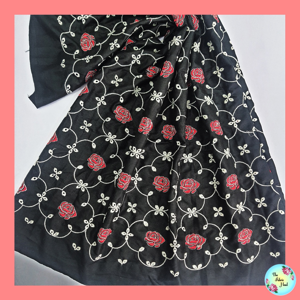 Black with Embroidered Red Roses and White Hakoba