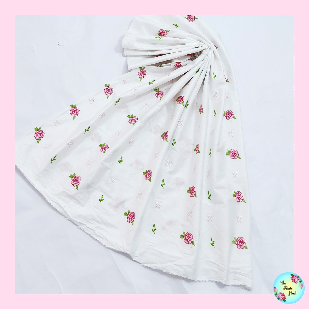 Pink rose Cross Stitch + Hakoba Detailing