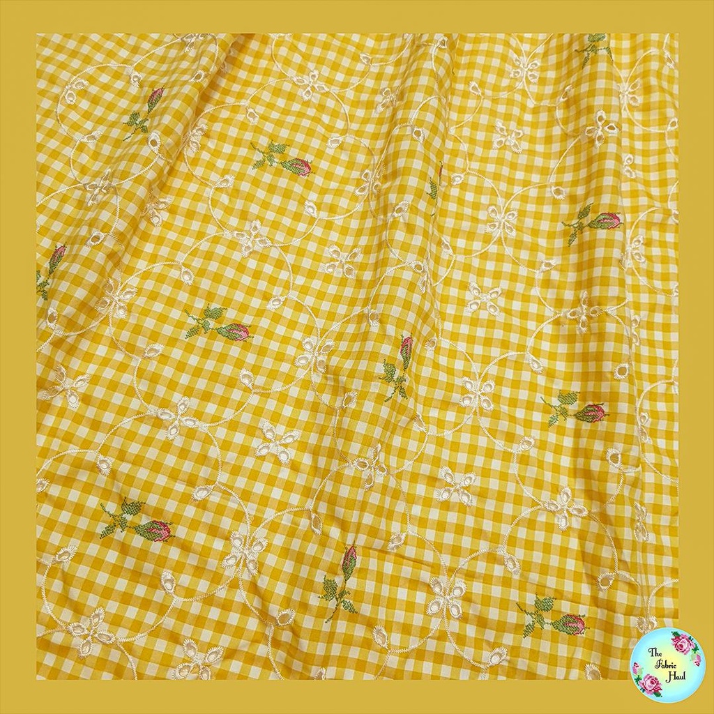 yellow checks cross stitch hakoba