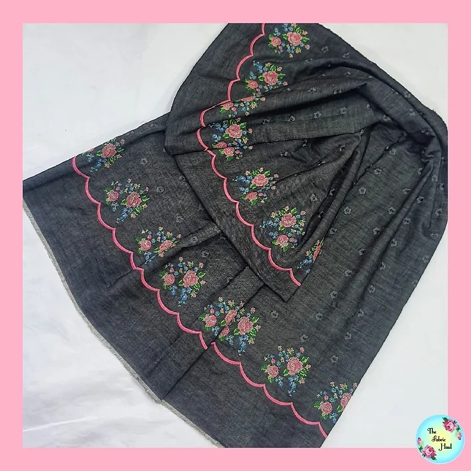 Denim Rose Border Fabric