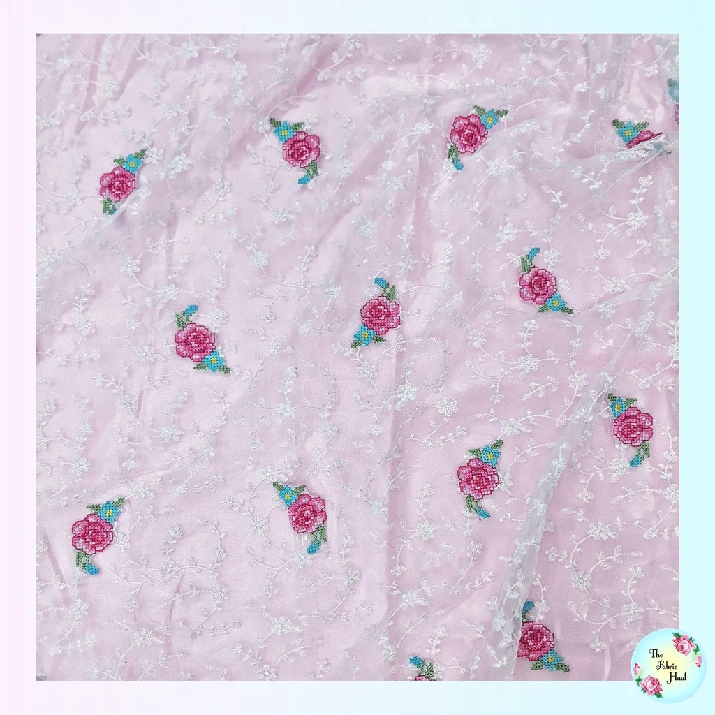 Net Fabric with Dainty embroidery - 1 mtr