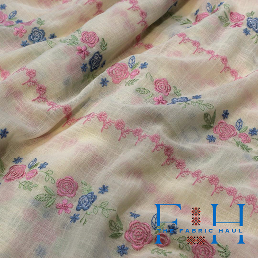 Pastel Roses Lace Fabric - 1 mtr