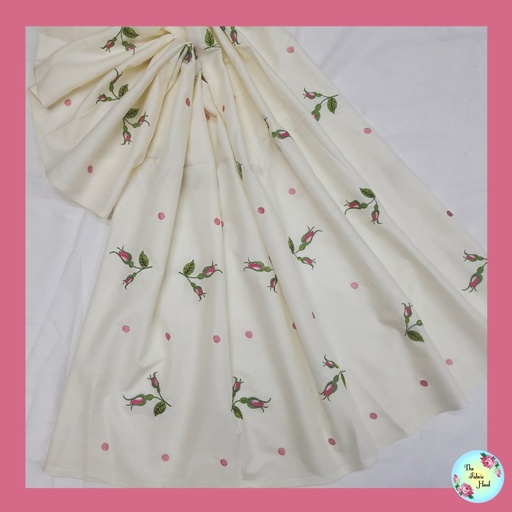Embroidered Rose Kali with Pink Polka dots