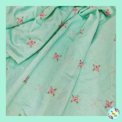 Mint Sequins with Pink Round Roses