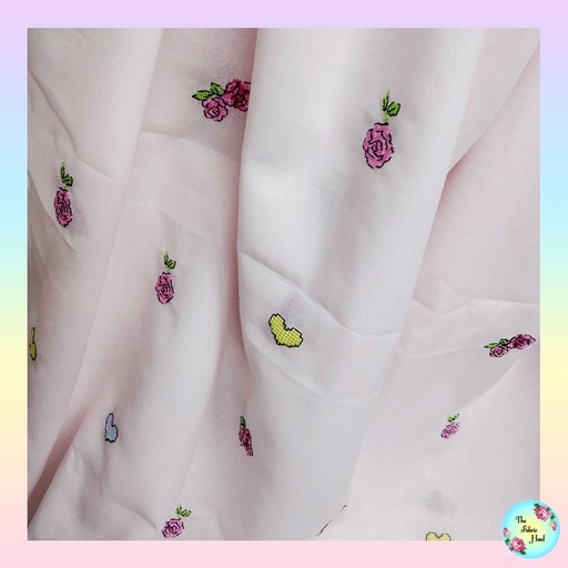 Cross Stitch Rose & Hearts Fabric - 5 mtr
