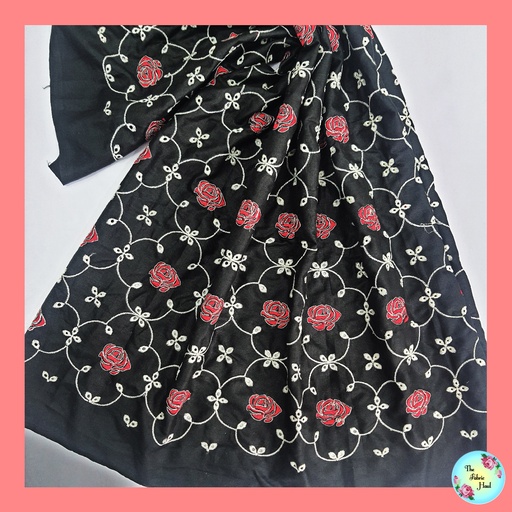 Black with Embroidered Red Roses and White Hakoba