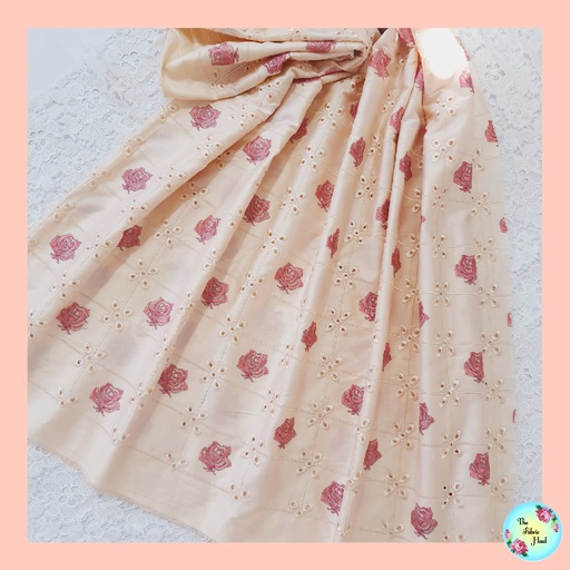 Peach Hakoba with Coral Rose - 1 mtr