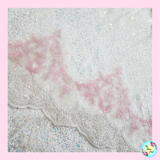 Filigree White & Pink Cord Lace 2 mtr