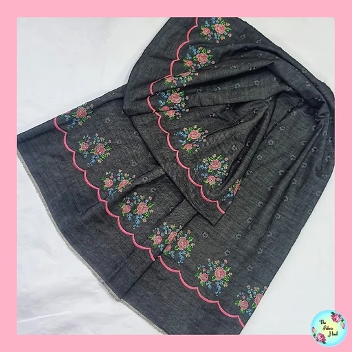 Denim Rose Border Fabric
