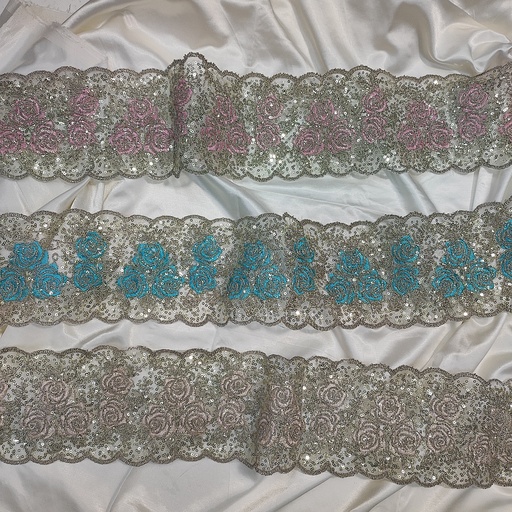 3 rose Sequin lace 4.4 mtr