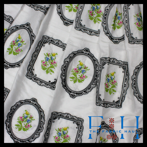 Floral Frames Lace Fabric || 1 mtr